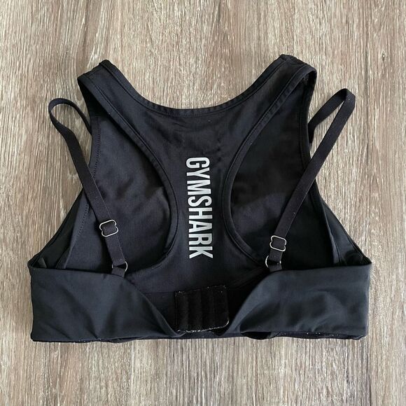 Gymshark Women's Black Stretch Mesh Layer Sports Bra - Picture 2 of 9